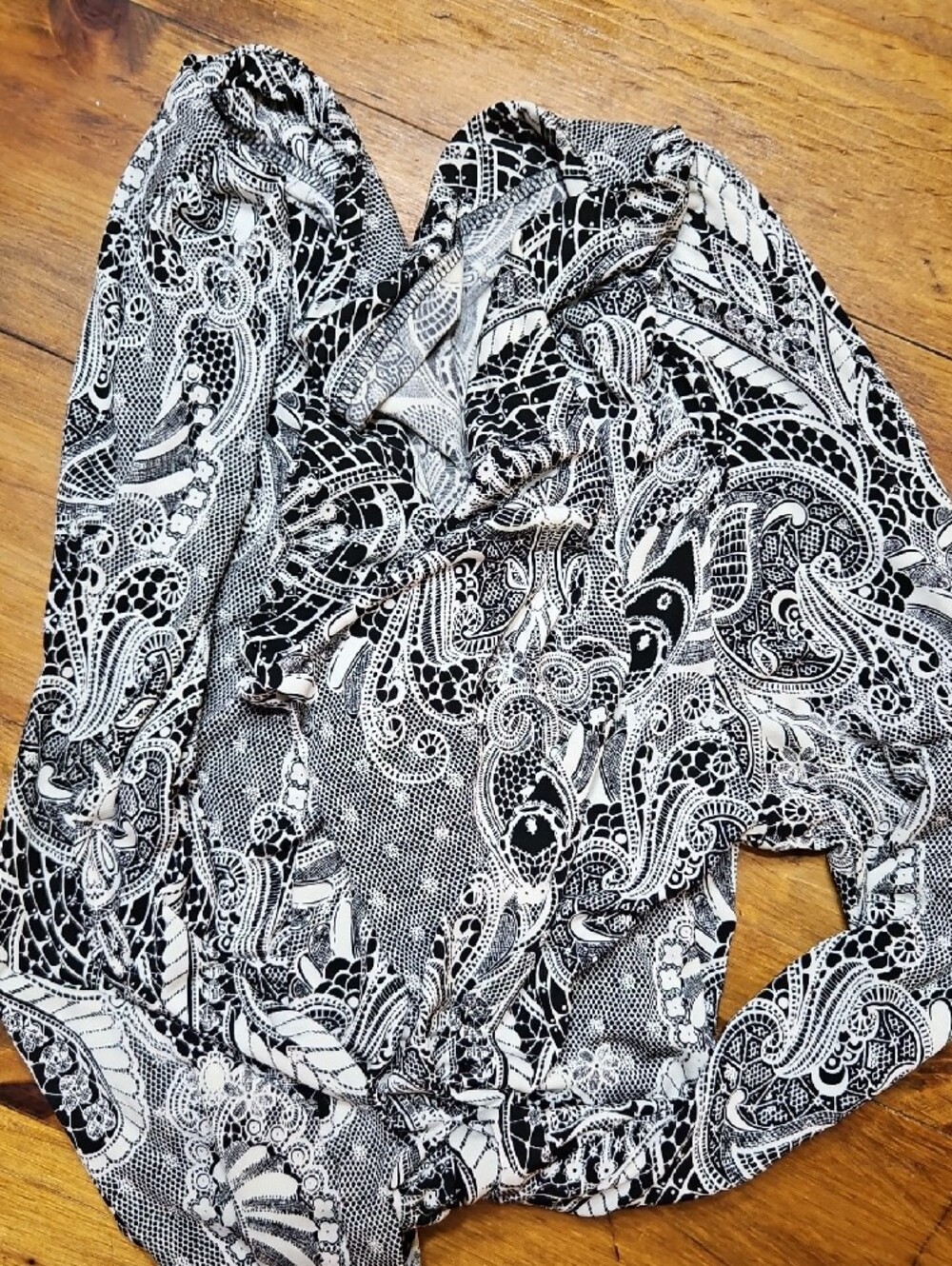 Worthington Black and White Paisley Cowl Neck Tunic